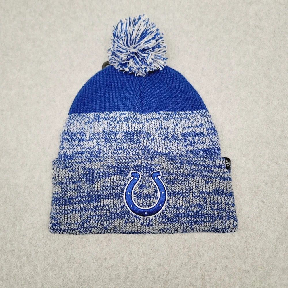 47 Brand Indianapolis Colts‎ Logo NFL Beanie Cuffed Knit Blue White Hat Cap Pom